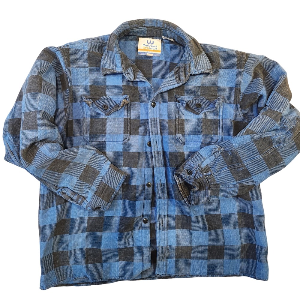Vintage‎ Marks Work Warehouse Mens Blue Plaid Flannel Chore Jacket XL Workwear